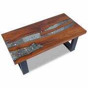 vidaXL Stolik kawowy z drewna tekowego i żywicy, okrągły 100x50 cm vidaXL 243467