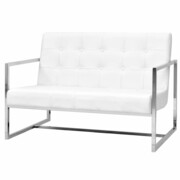 vidaXL 2-osobowa sofa z podłokietnikami, sztuczna skóra i stal, biała vidaXL 245528