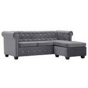 vidaXL Sofa Chesterfield z leżanką, aksamit, 199 x 142 x 72 cm, szara vidaXL 247145