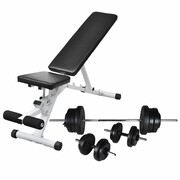 vidaXL Ławka do ćwiczeń ze sztangą i zestawem hantli, 60,5 kg vidaXL 275347