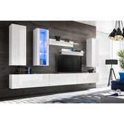 vidaXL Meblościanka pod TV z oświetleniem LED, 8 el., połysk, biała vidaXL 246033