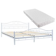vidaXL Metalowe łóżko z materacem, 160 x 200 cm, białe, zaokrąglone vidaXL 275854