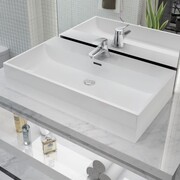 vidaXL Umywalka ceramiczna z otworem na baterię 76 x 42,5 x 14,5 cm, biała vidaXL 142348
