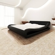vidaXL Łóżko ze sztucznej skóry z materacem Memory Foam 140 x 200 cm zaokrąglone, czarne vidaXL 273884