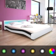 vidaXL Łóżko z pasem LED ramą ze sztucznej skóry z materacem Memory Foam 160 x 200 cm czarne i białe vidaXL 273916