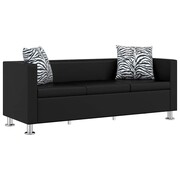 vidaXL Sofa 3-osobowa ze skóry syntetycznej, czarna vidaXL 242208