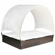 vidaXL Leżak z baldachimem 194 x 120,5 x 30/156 cm, rattan PE, brązowy vidaXL 42664