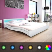 vidaXL Łóżko z pasem LED z ramą ze sztucznej skóry i materacem 160x200 cm białe vidaXL 273927