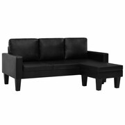 vidaXL Sofa 3-osobowa z pufem, tapicerowana sztuczną skórą, czarna vidaXL 245558