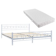 vidaXL Metalowe łóżko z materacem, 160 x 200 cm, białe, prostokąty vidaXL 275851