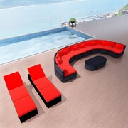 vidaXL Zestaw mebli ogrodowych sofa i leżaki, rattan PE, czerwone vidaXL 42396