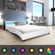 vidaXL Łóżko ze sztucznej skóry z materacem Memory Foam 140 x 200 cm zaokrąglone białe z pasem LED vidaXL 273874