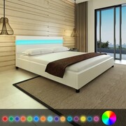 vidaXL Łóżko ze sztucznej skóry z taśmą LED, 180 x 200 cm, białe vidaXL 242049