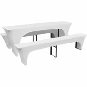 vidaXL 3 białe, rozciągliwe pokrowce na stół i ławki 220 x 70 x 80 cm vidaXL 130793