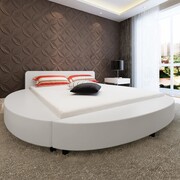 vidaXL Okrągłe łóżko ze sztucznej skóry, materac 180 x 200 cm, białe vidaXL 274637