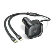 USAMS 2xUSB-C C41 PD 30W Fast Charge Czarny ze zwijanym kablem 2xUSB-C C41 USAMS