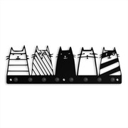 Wieszak na kurtki do przedpokoju Pasiaste Koty [XL] 70x23cm - Metalowa ozdoba ścienna