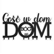 Wieszak na kurtki do przedpokoju Gość w Dom Bóg w Dom [XXL] - 90x50cm - Metalowa ozdoba ścienna