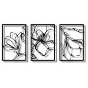 Tryptyk Kwiat Magnolii [3XL] 153x76cm - Line Art - Metalowa Dekoracja Ścienna