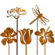 Biżuteria Ogrodowa Ozdoba Rdzawy Zestaw z Ważką 5 Sztuk dekoracji ogrodowych [XXL] 22x99cm