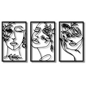 Tryptyk Kwiatowe Trio [3XL] 156x84cm - Line Art - Metalowa Dekoracja Ścienna