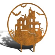 Ozdoba ogrodowa Mroczny Zamek [XL] 59x72cm - rdzawa dekoracja do ogrodu na halloween