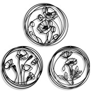 Dekor Tryptyk Red Flowers Balls [XXL] 152x53cm - Metalowa dekoracja - Ozdoba ścienna