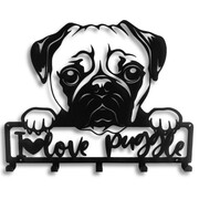 Wieszak do przedpokoju Pies Puggle Love [M] 39x33cm - Na Smycze i Ubrania - Metalowy - Ścienny