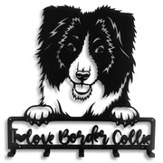 Wieszak do przedpokoju Pies Border Collie Love [M] 39x42cm - Na Smycze - Metalowy - Ścienny