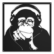 Szympans w Słuchawkach [XL] 58x58cm - Metalowa Dekoracja Ścienna do Pokoju Nastolatka