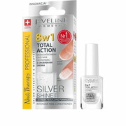 Eveline Cosmetics Nail Therapy Professional 8w1 Total Action Silver Shine skoncentrowana odżywka do paznokci z drobinkami srebra 12ml (P1)