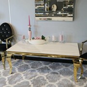 Ława glamour Ludwik Gold - stal szlachetna złota blat kamienny nowoczesny Bellacasa