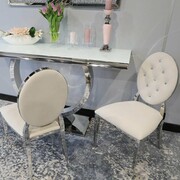 Krzesło Ludwik glamour Beige - tapicerowane beżowe, pikowane kryształkami, kołatka Bellacasa