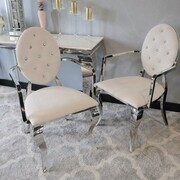 Krzesło Ludwik II glamour Arms Beige - beżowe krzesło pikowane kryształkami, kołatka Bellacasa