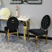 Krzesło Ludwik II Gold glamour Black - złote krzesła pikowane kryształkami, kołatka Bellacasa
