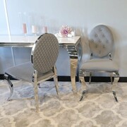 Krzesło Ludwik II glamour Grey z przeszyciami - nowoczesne krzesła pikowane guzikami Bellacasa