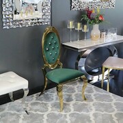 Krzesło glamour Victoria II Gold Green - krzesło zielone pikowane kryształkami Bellacasa