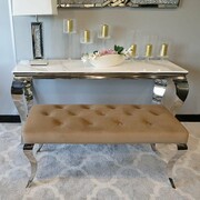 Pufa Ławka Ludwik Prestige Brown glamour - podnóżek brązowy pikowany kryształkami lub guzikami Bellacasa