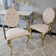 Krzesło Ludwik II Gold glamour Arms Beige - złote krzesła pikowane kryształkami, kołatka Bellacasa