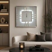 Zegar ścienny kwadratowy glamour lustrzany podświetlany LED srebrny 90x90 cm C-0612 Bellacasa
