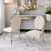 Krzesło Ludwik II glamour Beige - nowoczesne krzesła pikowane kryształkami, kołatka Bellacasa