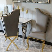 Krzesło glamour Queen Gold Grey - złote krzesło tapicerowane szare Bellacasa