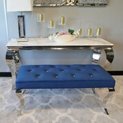 Pufa Ławka Ludwik Blue glamour - podnóżek niebieski pikowany kryształkami lub guzikami Bellacasa