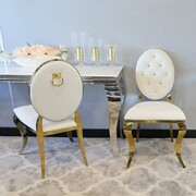 Krzesło Ludwik II Gold glamour White z kołatką - złote krzesła pikowane kryształkami Bellacasa