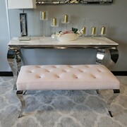 Pufa Ławka Ludwik Pink glamour - podnóżek różowy pikowany kryształkami lub guzikami Bellacasa