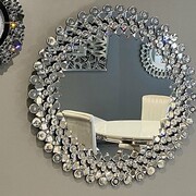 Srebrne lustro glamour okragłe śr. 100 cm M-0527 Bellacasa