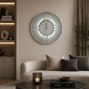 Zegar ścienny okrągły glamour lustrzany podświetlany LED srebrny 90x90 cm C-0613 Bellacasa