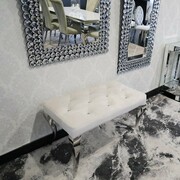 Pufa Ławka Ludwik White glamour - podnóżek biały pikowany kryształkami lub guzikami Bellacasa