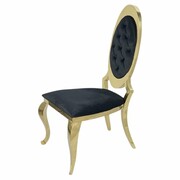 Krzesło glamour Victoria Gold Black - złote krzesło pikowane guzikami Bellacasa