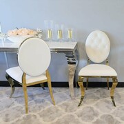 Krzesło Ludwik II Gold glamour White - złote krzesła pikowane guzikami Bellacasa